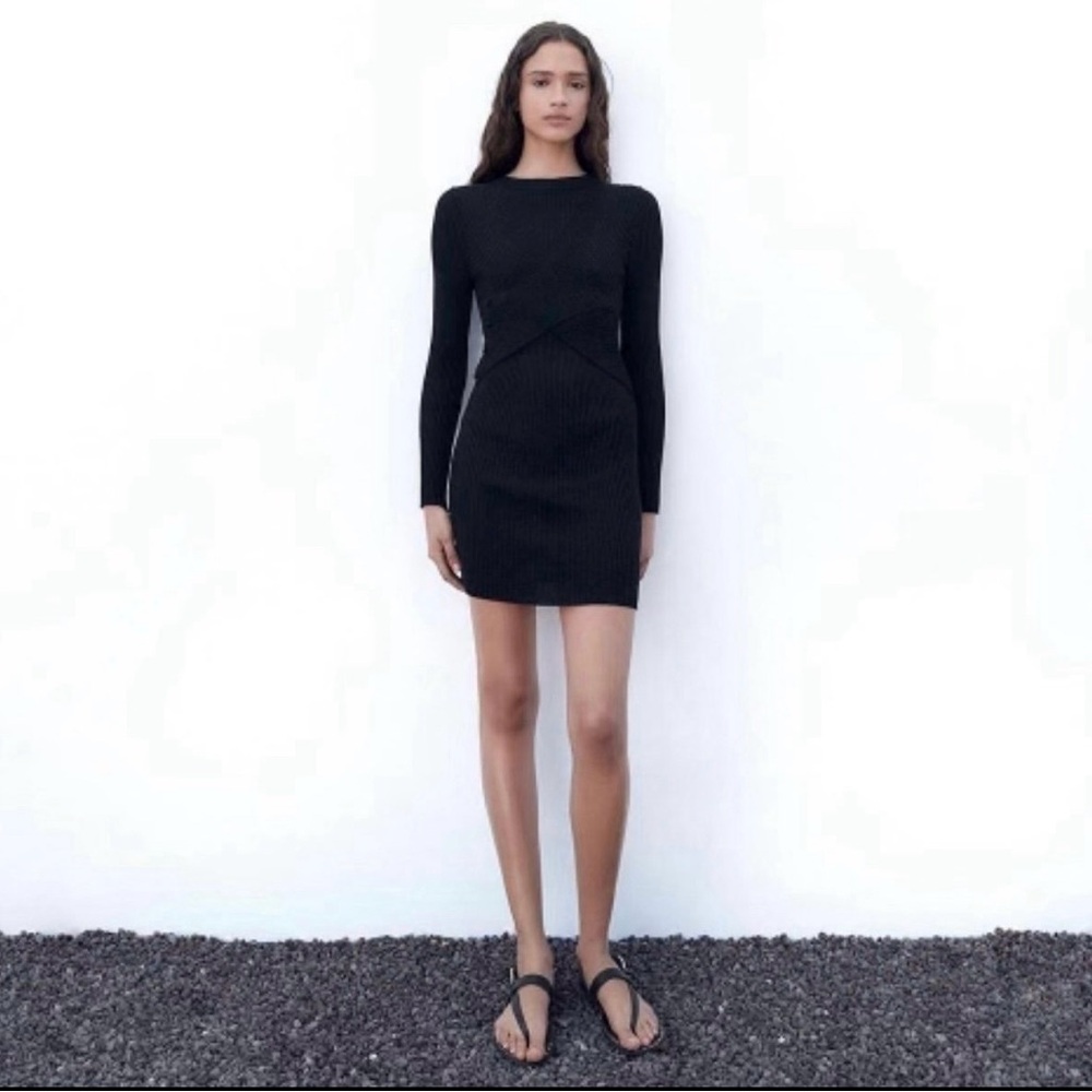 Zara Black Buttoned Knit Mini Dress